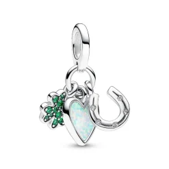 Charm Pendant Triple Trèfle à Quatre Feuilles, Cœur et Fer à Cheval
