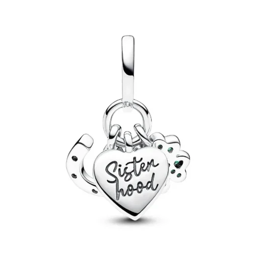 Charm Pendant Triple Trèfle à Quatre Feuilles, Cœur et Fer à Cheval