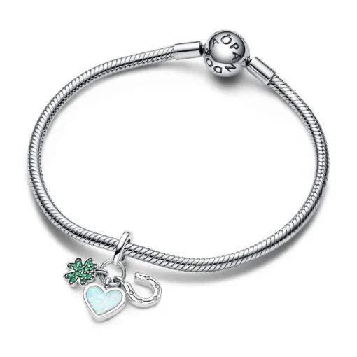 Charm Pendant Triple Trèfle à Quatre Feuilles, Cœur et Fer à Cheval