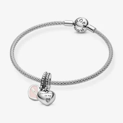 Charm pendentif Pandora Moments avec cœurs mère et fille