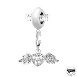 Charm perle Coeur ailé orné de cristaux Swarovski par SC Crystal Paris® BEA0044+CH0166-argent
