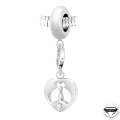 Charm perle coeur et chats in love orné de cristaux Swarovski par SC Crystal Paris® BEA0044+CH0462-argent