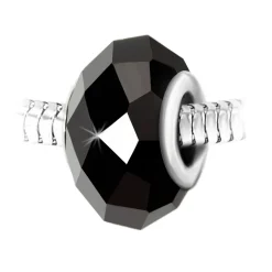 Charm perle cristal noir à facettes et acier par SC Crystal BEA0266