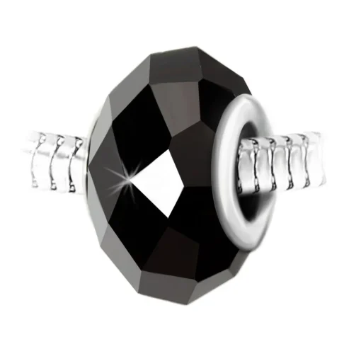 Charm perle cristal noir à facettes et acier par SC Crystal BEA0266