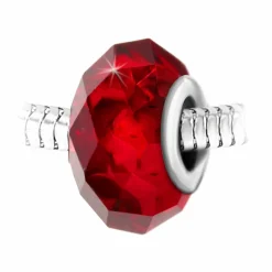 Charm perle cristal rouge à facettes et acier par SC Crystal BEA0011