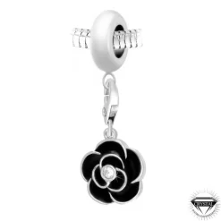 Charm perle Rose Noire orné de cristaux Swarovski par SC Crystal Paris® BEA0044+CH0175-argent