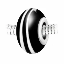 Charm perle spirale verre noir et blanc décoré main et acier par SC Crystal BEA0026