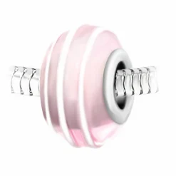 Charm perle spirale verre rose décoré main et acier par SC Crystal BEA0131