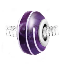 Charm perle spirale verre violet décoré main et acier par SC Crystal BEA0132