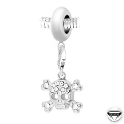 Charm perle Tête de Mort orné de cristaux Swarovski par SC Crystal Paris® BEA0044+CH0120-argent