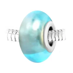Charm perle verre bleu et acier par SC Crystal BEA0141