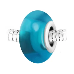Charm perle verre bleu et acier par SC Crystal BEA0147