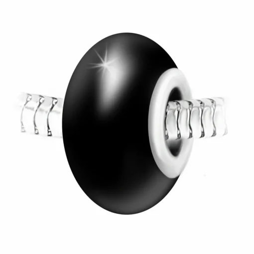 Charm perle verre nacré noir et acier par SC Crystal
