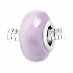Charm perle verre nacré rose et acier par SC Crystal BEA0004