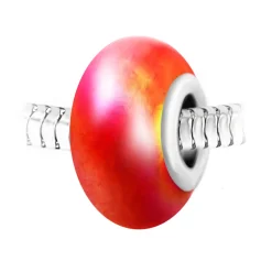 Charm perle verre nacrée rouge et acier par SC Crystal BEA0120