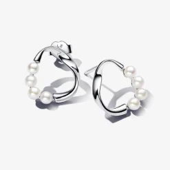 Clous d’Oreilles Cercle Organique Argent et Perles de Culture
