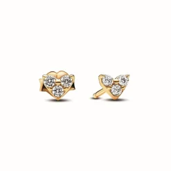 Clous d’Oreilles Cœur Trois Pierres - Pandora Timeless Doré