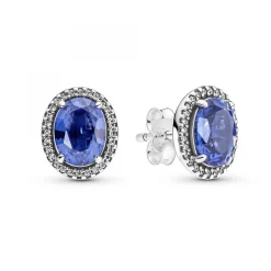 Clous d'Oreilles Halo avec Pierre ovale bleue Pandora Timeless
