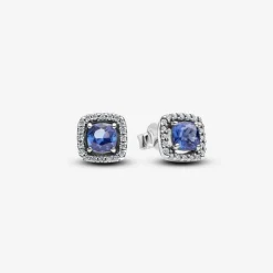 Clous d’Oreilles Halo Bleu Carré Scintillant