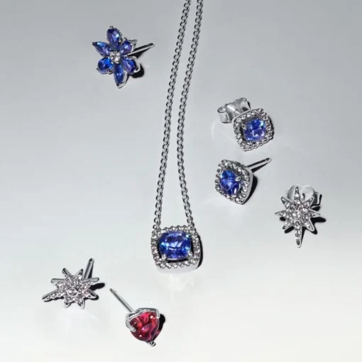 Clous d’Oreilles Halo Bleu Carré Scintillant