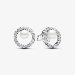 Clous d’Oreilles Halo Pavé et Perle de Culture