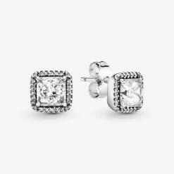Clous d'Oreilles Pandora Signature Halo Scintillant Carrés