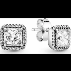 Clous d'Oreilles Pandora Signature Halo Scintillant Carrés