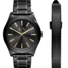 Coffret Montre Armani Exchange AX7102 - Bracelet en cuir noir et acier plaqué noir + Montre Bracelet Acier Noir Boitier Acier Noir Homme