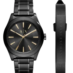 Coffret Montre Armani Exchange AX7102 - Bracelet en cuir noir et acier plaqué noir + Montre Bracelet Acier Noir Boitier Acier Noir Homme
