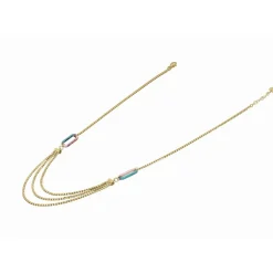 Collier Boheme Acier Doré 3 Chaines 46/48/50 + 3 cm Et Résine