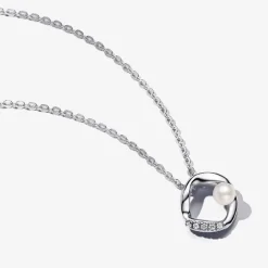 Collier en argent sterling avec perle d'eau douce de culture traitée blanche et zircon cubique transparent