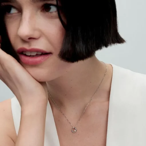 Collier en argent sterling avec perle d'eau douce de culture traitée blanche et zircon cubique transparent