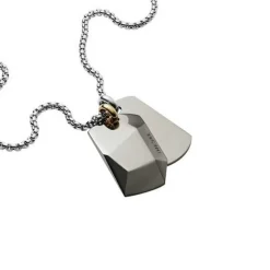 Collier et pendentif Homme Diesel DX1143040 - 2 Plaques Acier Chromé