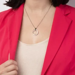 Collier et pendentif Privelege LS1780-1-2 - Collier et pendentif Cristaux Double Anneaux Femme