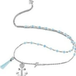 Collier et pendentif UBN85113 - Talisman Acier Bleu ciel Et pendentif Ancre Femme