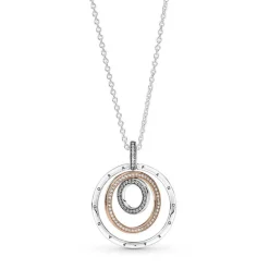 Collier femme Collier avec Pendentif Cercles Bimatières Pandora Pandora Signature - 389483C01 Argent