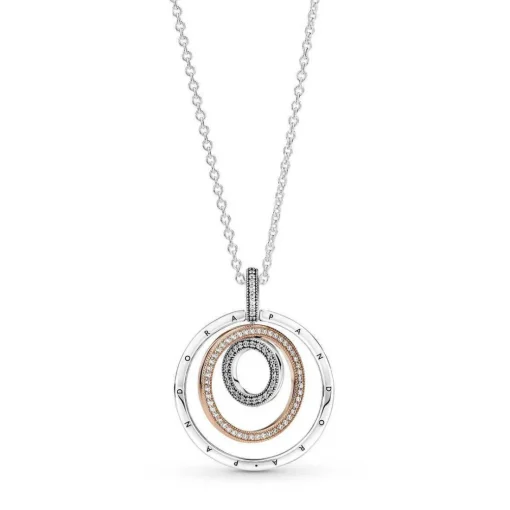 Collier femme Collier avec Pendentif Cercles Bimatières Pandora Pandora Signature - 389483C01 Argent