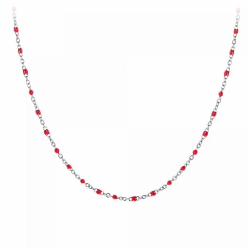 Collier femme Angèle M - B2380-ROUGE Acier Argent