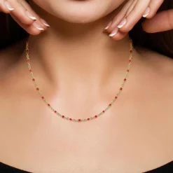 Collier femme Angèle M - B2394-ROUGE - Acier Doré