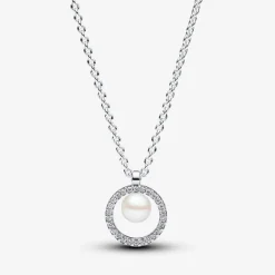 Collier femme argent sterling avec perle blanche et zircone Pandora Timeless