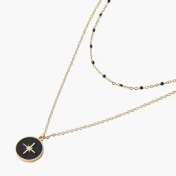 Collier Femme Balaboosté Acier 2 Rangs Medaille Epoxy Et Chaine Emaillée - 3502456424128 Métal Noir