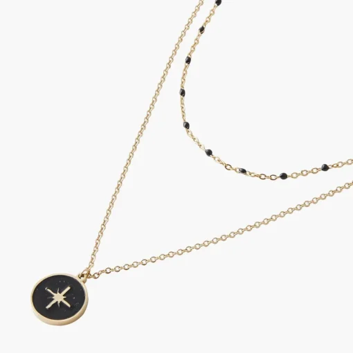 Collier Femme Balaboosté Acier 2 Rangs Medaille Epoxy Et Chaine Emaillée - 3502456424128 Métal Noir
