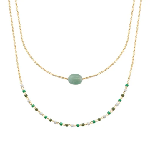 Collier femme fantaisie quartzite vert plaqué or Maison de la Bijouterie UW3Y3545