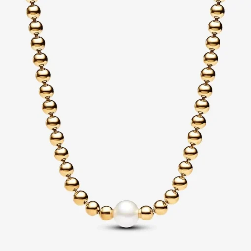Collier femme métal doré à l'or fin avec perle et zircone Pandora Timeless