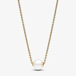 Collier femme métal doré à l'or fin avec perle et zircone Pandora Timeless 363167C01