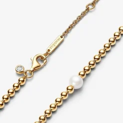 Collier femme métal doré à l'or fin avec perle et zircone Pandora Timeless