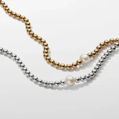 Collier femme métal doré à l'or fin avec perle et zircone Pandora Timeless