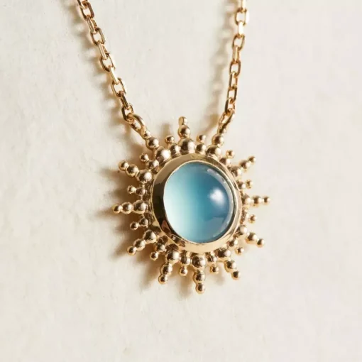 Collier femme plaqué or agate bleue serti clos - UW3YUZ45