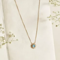 Collier femme plaqué or agate bleue serti clos - UW3YUZ45