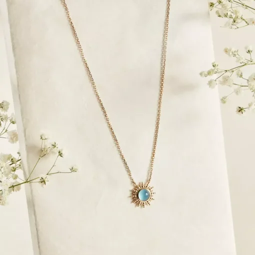 Collier femme plaqué or agate bleue serti clos - UW3YUZ45